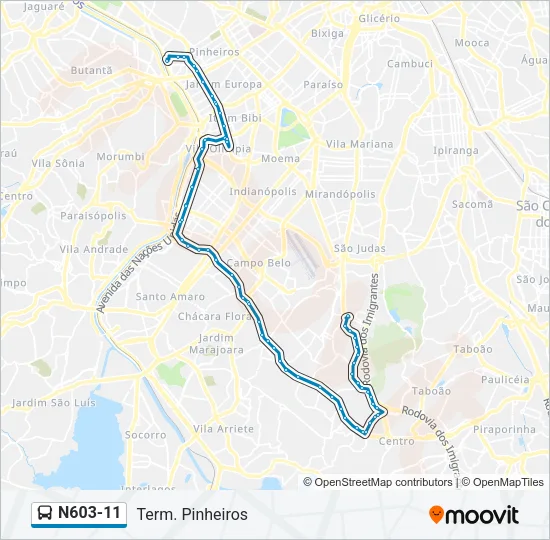 N603-11 Bus Line Map