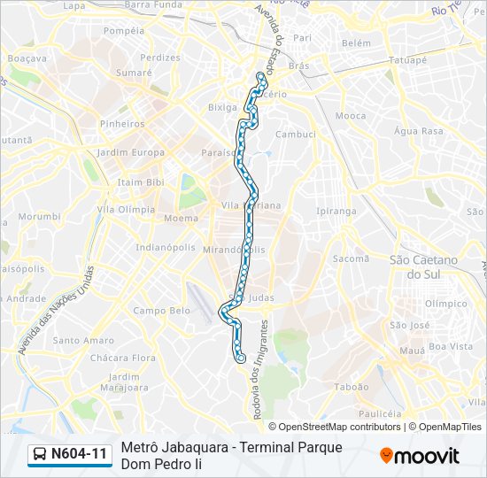 Mapa da linha N604-11 de ônibus