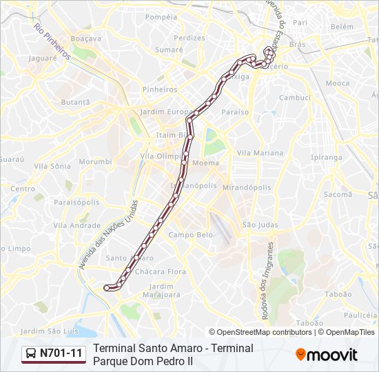 Mapa da linha N701-11 de ônibus