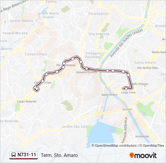 Mapa da linha N731-11 de ônibus