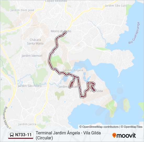 Mapa da linha N733-11 de ônibus