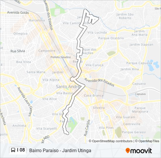 Mapa da linha I 08 de ônibus