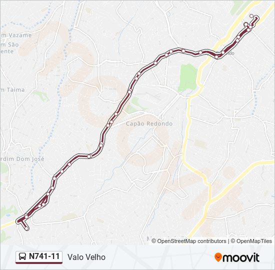 Mapa da linha N741-11 de ônibus