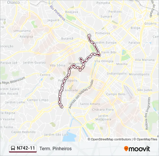 N742-11 Bus Line Map