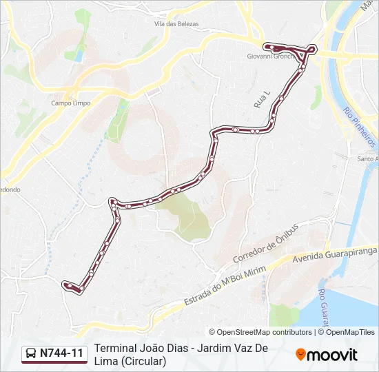 N744-11 Bus Line Map