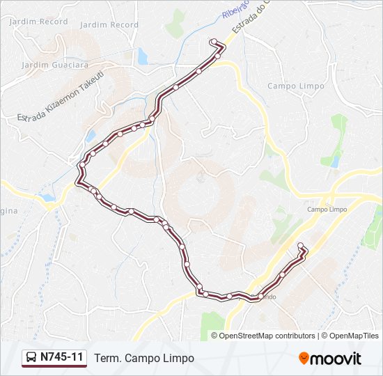 Mapa da linha N745-11 de ônibus