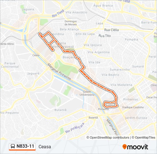 Mapa de N833-11 de autobús