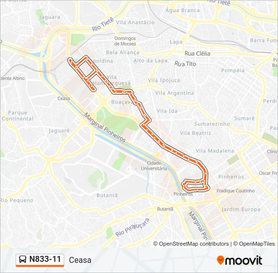 N833-11 Bus Line Map