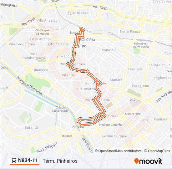 N834-11 bus Line Map