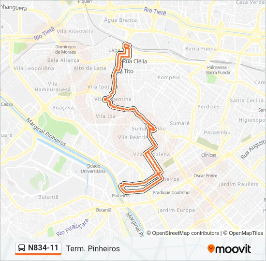 N834-11 Bus Line Map