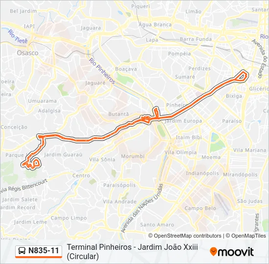 N835-11 Bus Line Map