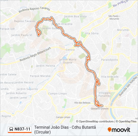 Mapa de N837-11 de autobús