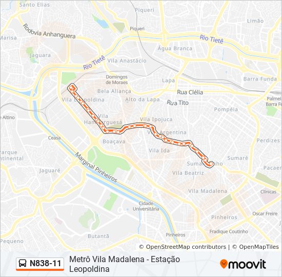 N838-11 bus Line Map