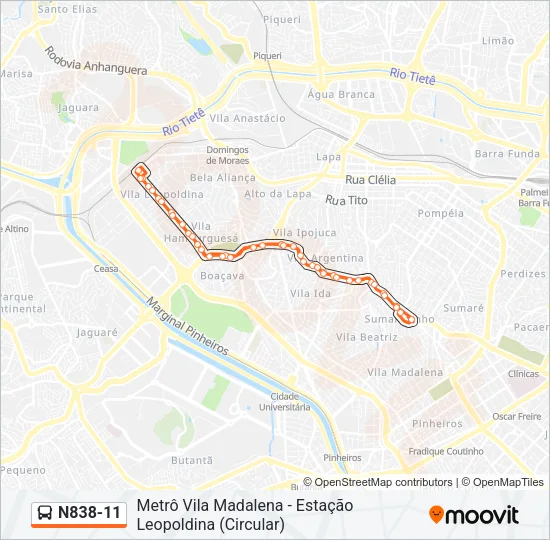 N838-11 Bus Line Map