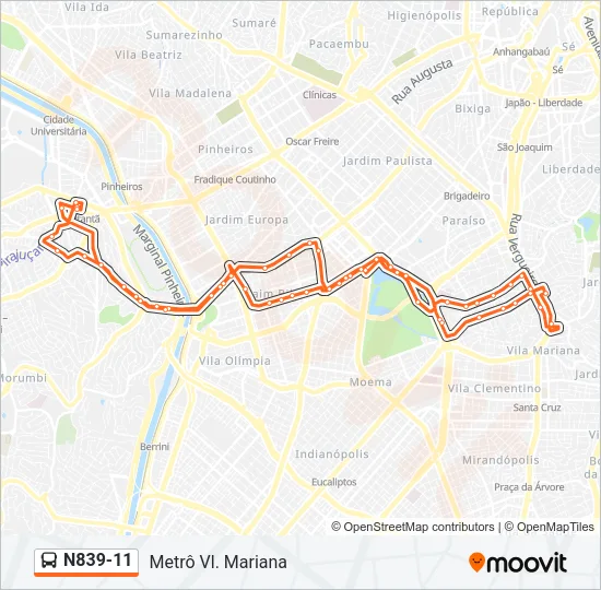 N839-11 Bus Line Map