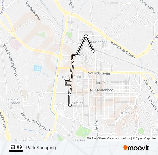 Mapa da linha 09 de ônibus
