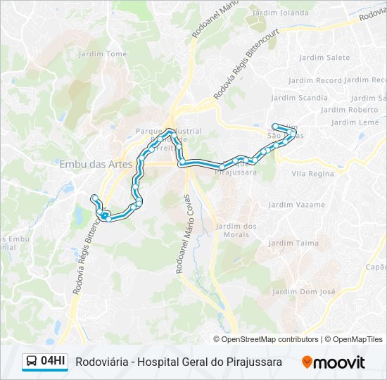 Mapa da linha 04HI de ônibus