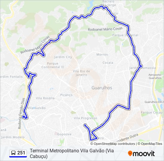 Mapa da linha 251 de ônibus