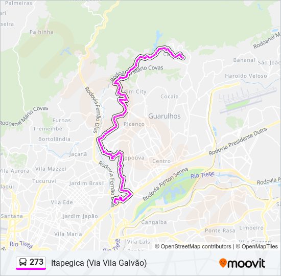 Mapa da linha 273 de ônibus