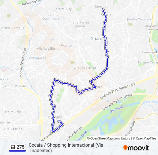 Mapa da linha 275 de ônibus