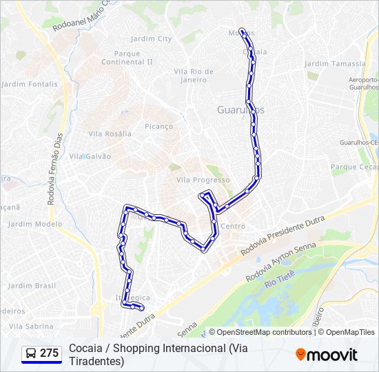 Mapa da linha 275 de ônibus