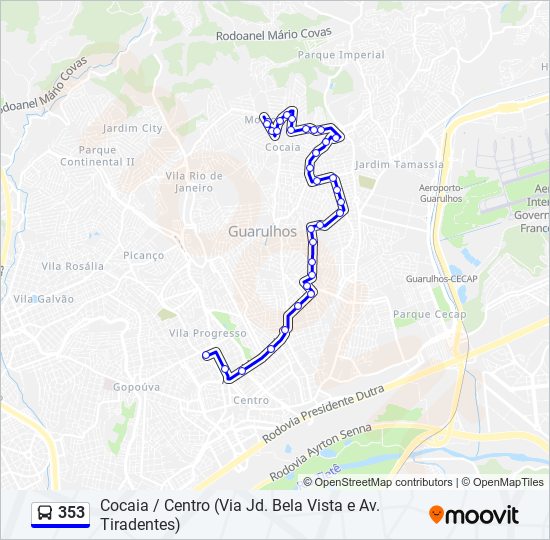 Mapa de 353 de autobús