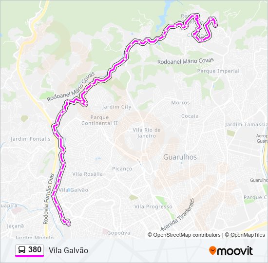 Mapa da linha 380 de ônibus