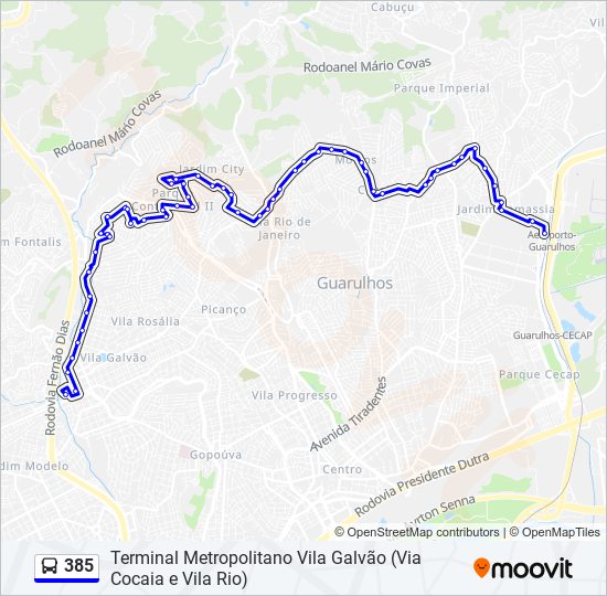 Mapa da linha 385 de ônibus