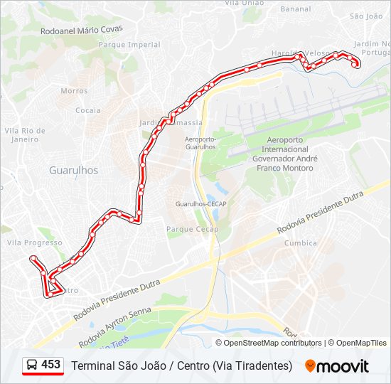 Mapa de 453 de autobús