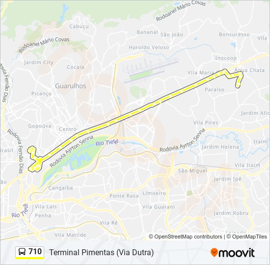 Mapa da linha 710 de ônibus