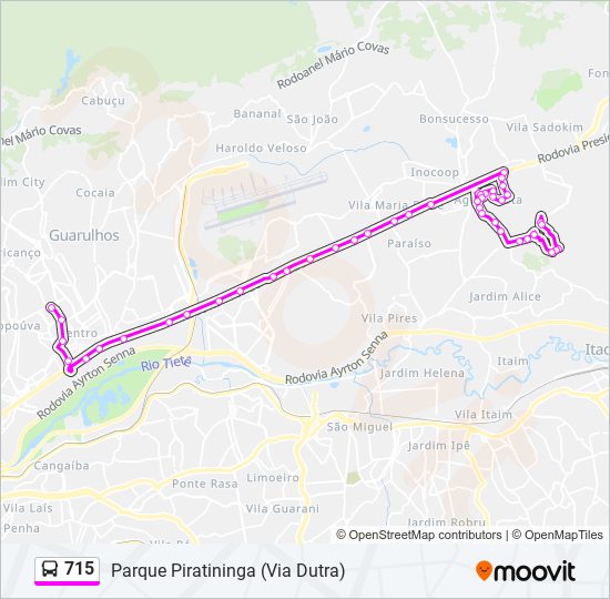 Mapa da linha 715 de ônibus