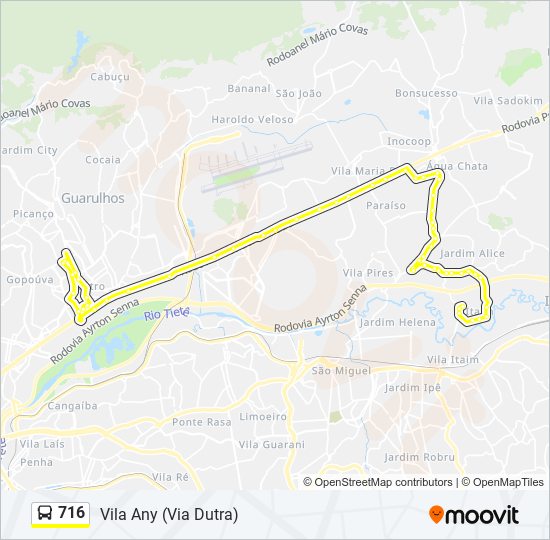 Mapa da linha 716 de ônibus