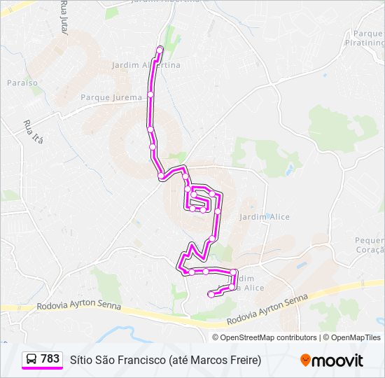 Mapa da linha 783 de ônibus