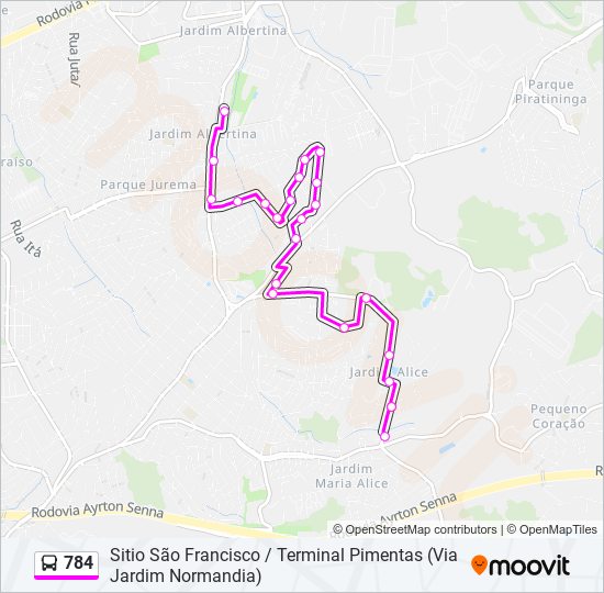 Mapa da linha 784 de ônibus