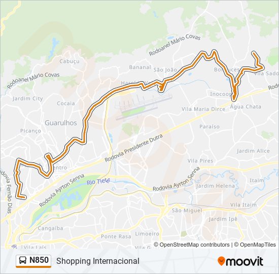 Mapa de N850 de autobús