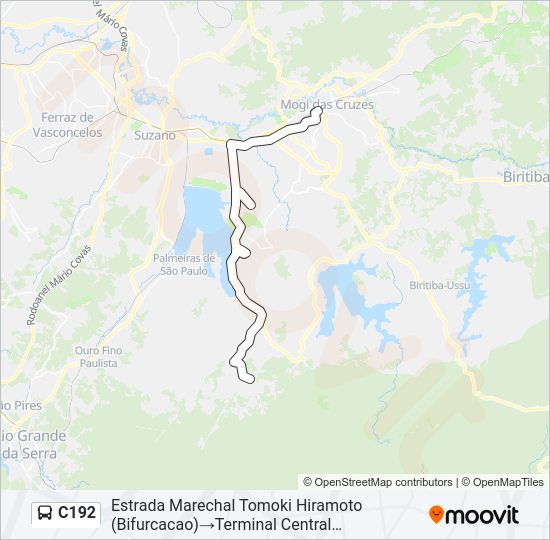 Mapa da linha C192 de ônibus
