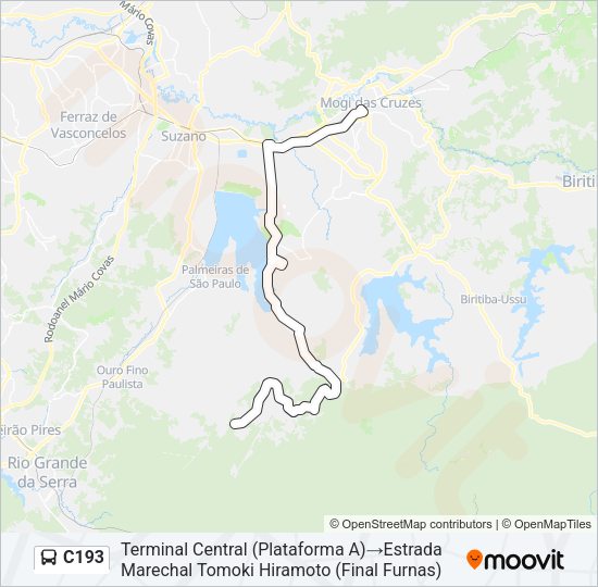Mapa da linha C193 de ônibus