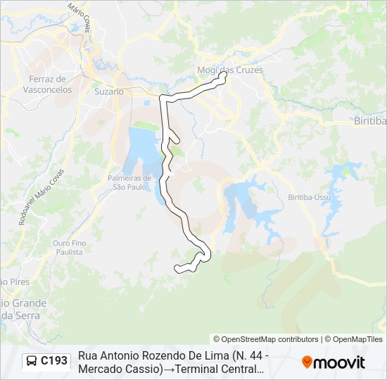 Mapa da linha C193 de ônibus
