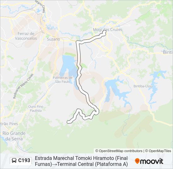 Mapa da linha C193 de ônibus