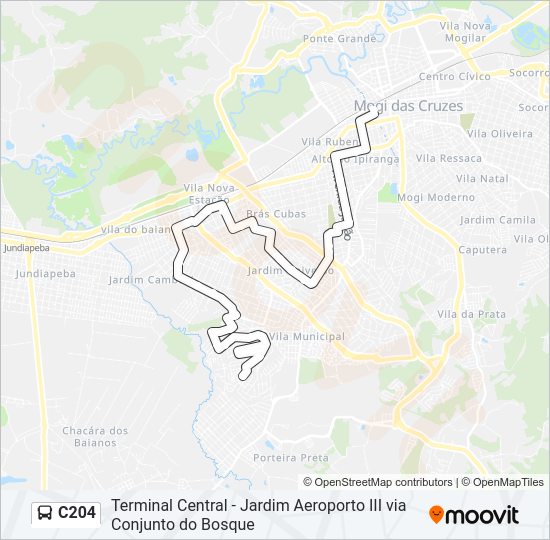 Mapa da linha C204 de ônibus