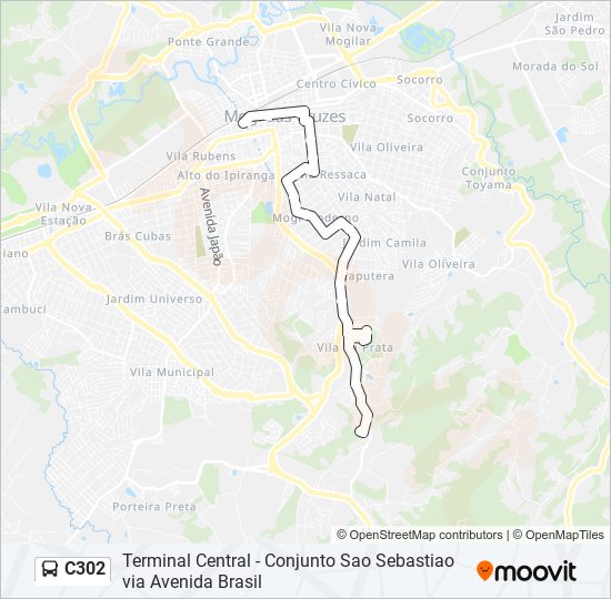 Mapa da linha C302 de ônibus