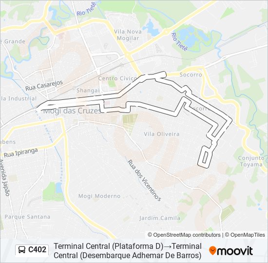 Mapa da linha C402 de ônibus