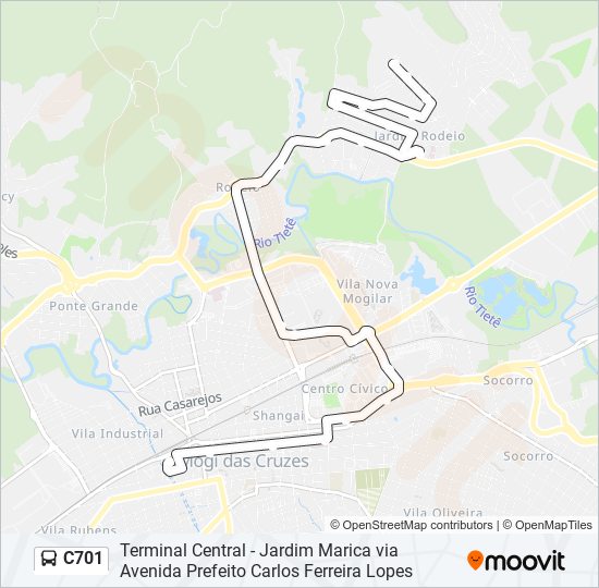 Mapa da linha C701 de ônibus