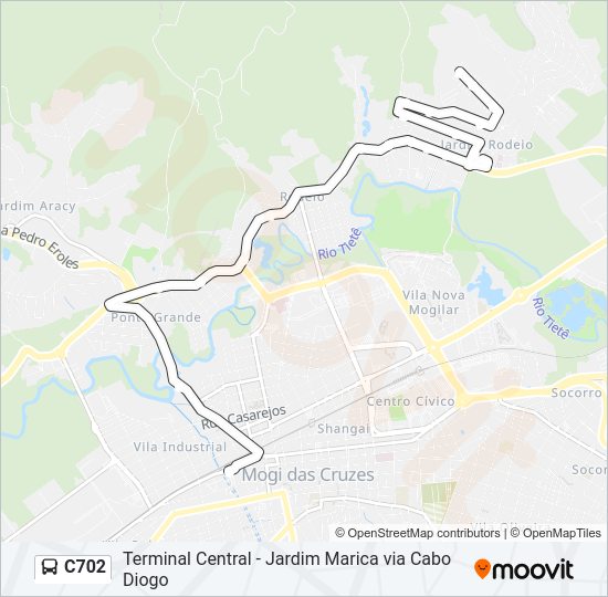 Mapa da linha C702 de ônibus