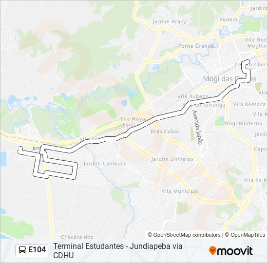 Mapa da linha E104 de ônibus