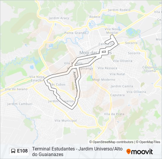 Mapa da linha E108 de ônibus