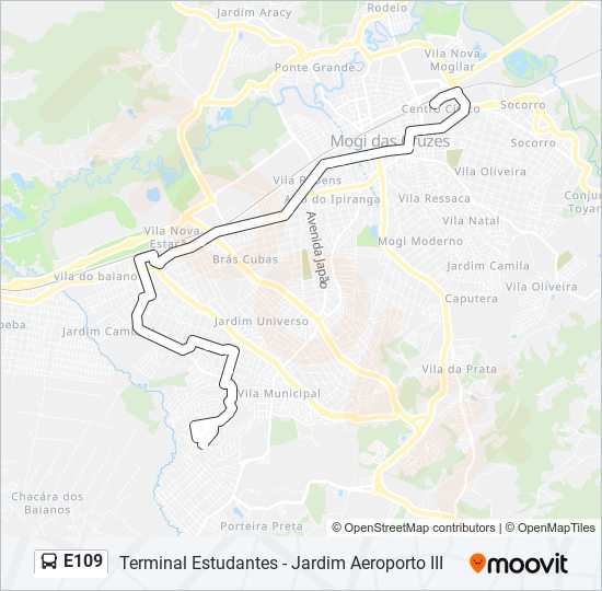 Mapa da linha E109 de ônibus