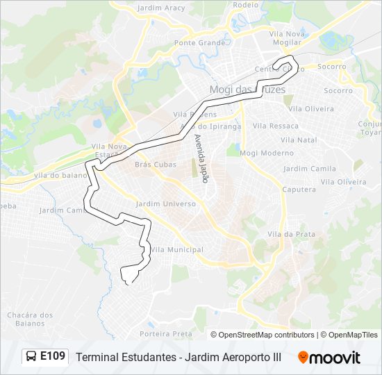 Mapa da linha E109 de ônibus