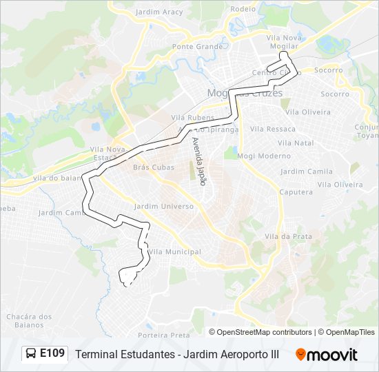 Mapa da linha E109 de ônibus