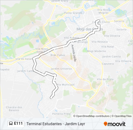 Mapa da linha E111 de ônibus